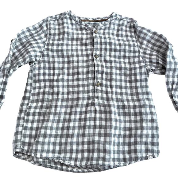 Zara boys neutral plaid linen blend shirt size 18/24 months - Picture 1 of 6